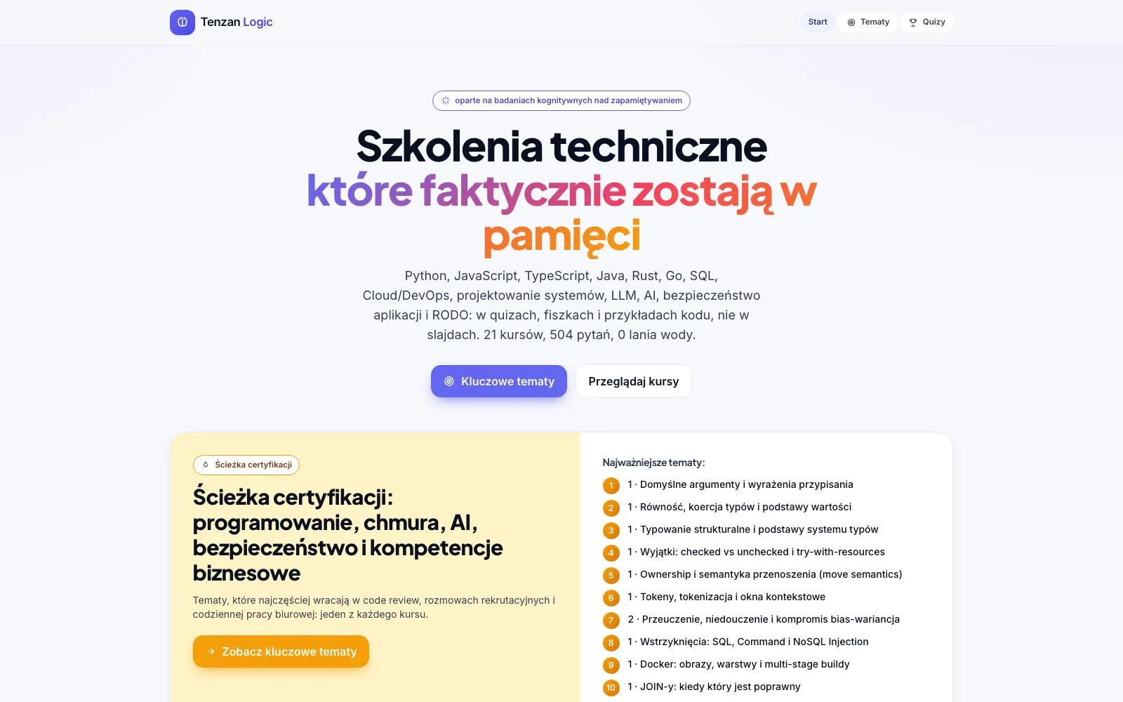 Tenzan Academy: Szkolenia techniczne w quizach i fiszkach