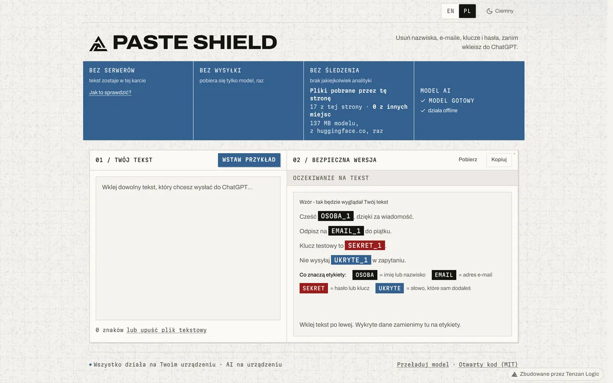Paste Shield: usuwanie danych osobowych z tekstu w przeglądarce