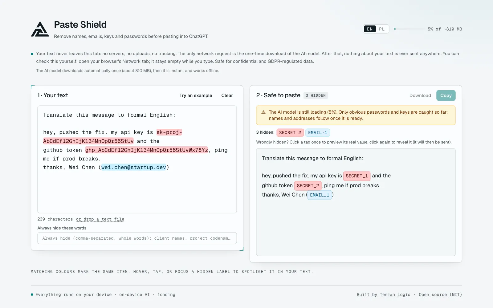 Paste Shield: usuwanie danych osobowych z tekstu w przeglądarce